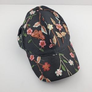 David and Young Floral Embroidered Black Cap